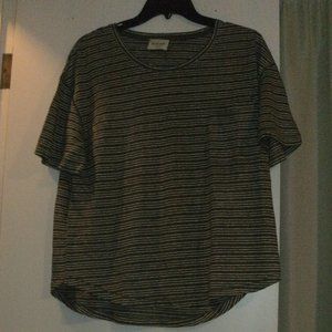 Wrap London Women  Striped 100% Linen Short Sleeve Pocket Tee T Shirt Top sz 10